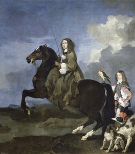 Portret van koningin Christina van Zweden 1626-1689 te paard, 1653-1654