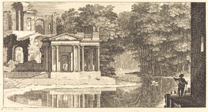 Landschap met Tempelruïnes en Vijver