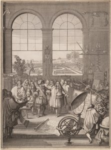Louis XIV op bezoek bij de Koninklijke Academie van Wetenschappen door Sebastien Leclerc