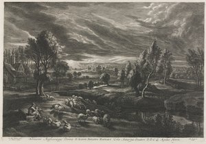 Landschap met Herder die Fluit Speelt door Schelte Adams Bolswert