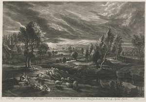 Landschap met herder die een fluit speelt door Schelte Adams Bolswert