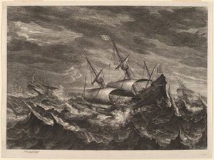 Zeilboten in een storm door Schelte Adams Bolswert after Andries van Eertvelt