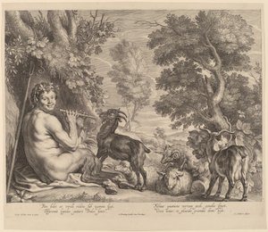 Pan Speelt de Fluit door Schelte Adams Bolswert after Jacob Jordaens