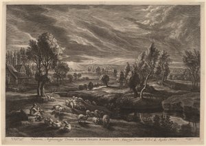 Een Landschap met een Dorp door Schelte Adams Bolswert after Sir Peter Paul Rubens
