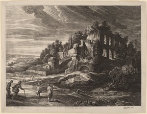 Landschap met grote Romeinse ruïnes door Schelte Adams Bolswert after Sir Peter Paul Rubens