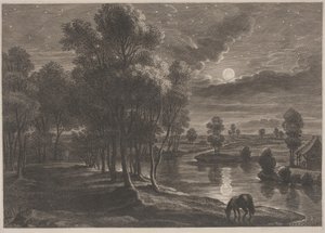 Rivierlandschap bij Maanlicht door Schelte Adams Bolswert, after Sir Peter Paul Rubens