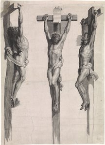 Christus aan het kruis tussen de twee gekruisigde misdadigers door Schelte Adamsz. Bolswert