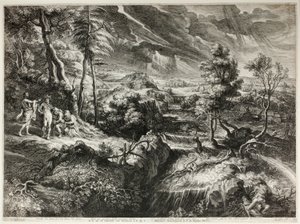 Landschap met Philemon en Baucis, uit Grote Landschappen door Schelte Adamsz. Bolswert