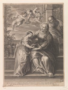 Maria met haar ouders Anna en Joachim door Schelte Adamsz. Bolswert