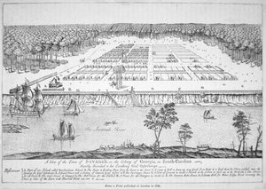 Een uitzicht op Savannah, Georgia in 1741