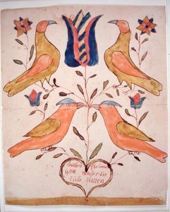 Vier vogels, tulp en hart door School American