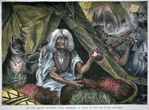 Inheems Amerikaans voedsel (gekleurde gravure)