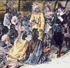 Roger Williams koopt het benodigde land van de Narragansett Indianen door School American