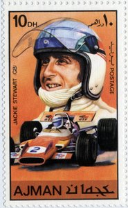 Emiraten Arabische Eenheden postzegel met Schotse autocoureur Jackie Stewart (geb. 1939)