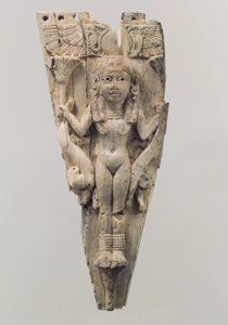 Paardenfront met een vrouwelijke figuur geflankeerd door leeuwen door School Assyrian