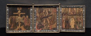 Draagbaar Drieluik Icoon: De Opstanding en Anastasis door School Byzantine
