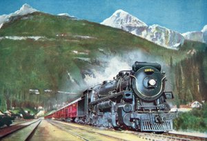 Canadian Pacific Railway aan de voet van de Rocky Mountains
