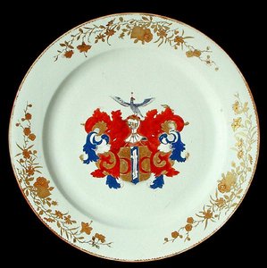 Een Chinese Imari porseleinen schaal met de wapens van Valckenier van Amsterdam, c.1750