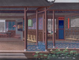 Tekening van het interieur van het huis van een Chinese ambtenaar door School Chinese