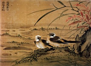 Kunst China: Vogels. Zijdeschilderij door Li youen kien uit de 16e eeuw. Parijs, BN door School Chinese