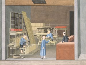 Bamboe Meubelwinkel (gouache en aquarel op papier) door School Chinese