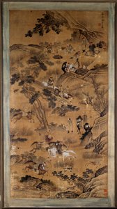 Chinese kunst: jachtscène, prent uit de 17e eeuw