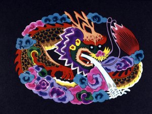 Chinees papieren knipsel en gekleurd met een draak