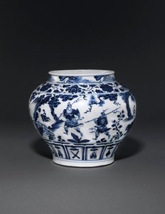 Uitzonderlijk zeldzame en belangrijke blauw-witte pot, Guan Yuan-dynastie, midden 14e eeuw