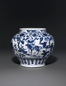 Uitzonderlijk zeldzame en belangrijke blauw-witte pot, Guan Yuan Dynastie, midden 14e eeuw