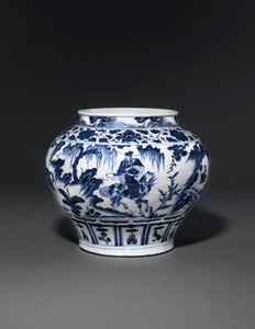 Uitzonderlijk zeldzame en belangrijke blauw-witte pot, Guan Yuan Dynastie, midden 14e eeuw