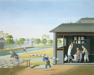 Vervaardiging van porselein, China, ca 1820 (gouache op papier) door School Chinese