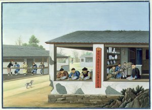 Vervaardiging van porselein, versieren in blauw (gouache en aquarel op papier) door School Chinese