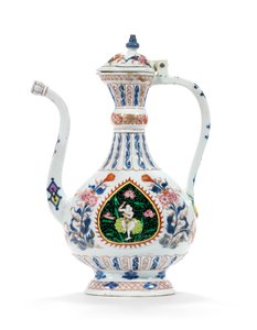 Rose-Imari kan en deksel voor de Midden-Oosterse markt, tweede kwart van de 18e eeuw