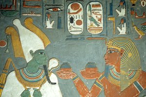 Oud Egypte, Schilderij, Horemheb biedt zalven aan Osiris aan, Horemheb graf, Thebe
