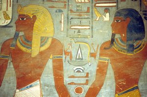 Oud Egypte, Schilderij, Graf van Ramses I, Ramses I met de God Harsiesis