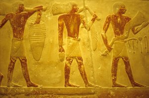 Oude Egypte, muurgravure, Mastaba/Tombe van Idout, Saqqara, 2323-2150 v.Chr., dragers met offers door School Egyptian