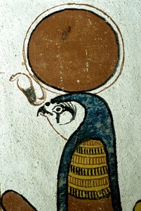 Oud Egypte, muurschildering, Horus, zonnegod, zonnesymbool, graf van Sennedjem, Thebe, Deir el Medina door School Egyptian
