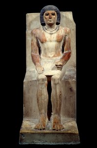 Egyptische oudheid: kalkstenen beeldje van Kai, beheerder van de jakhals. Uit Saqqara. Oude rijk, 5e dynastie. Parijs, Louvre Museum door School Egyptian