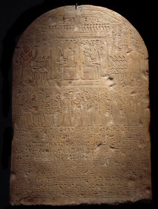 Egyptische oudheid: stele van Ptames, eerste profeet van Aton onder de heerschappij van farao Amenhotep III. 1403-1365 v.Chr. 18e dynastie Lyon, Musee des Beaux Arts