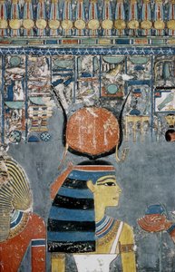 Luxor, Thebe: Vallei der Koningen, tombe van Horemheb (-1343 - -1314), Egyptische farao waarop de godin Isis verschijnt door School Egyptian