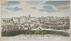 Perspectief op Tower Hill en de executieplaats van de heren Kilmarnock en Balmerino