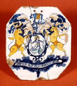 Apothekerstegel met het wapen en motto van de Worshipful Society of Apothecaries of London (keramiek) door School English