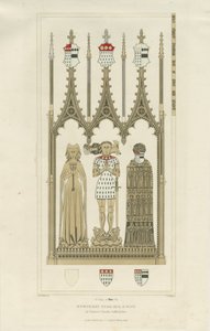 Interieur van Okeover Church - Monument voor Humphrey Oker (gravure) door School English
