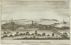 Lichfield - Zuidwestaanzicht: kopergravure, nd [eind 18e eeuw] door School English