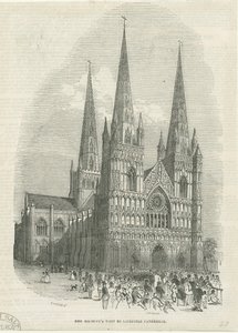 Lichfield Kathedraal - Westfront: houtsnede, nd [1843] door School English