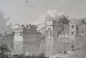 Paleis van Ranee Bheem en Pudmundi in Cheetore (Chitor, Udaipur Staat) (gravure)