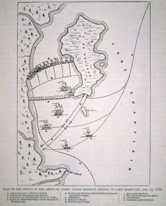 Plan van de nederlaag van de Amerikaanse Vloot op Lake Champlain (litho)