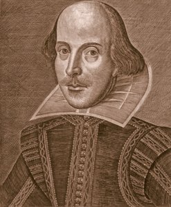 Portret van William Shakespeare, gegraveerd door Martin Droeshout door School English