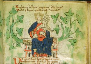 Koning Stephen op de troon, geschreven tijdens het bewind van Edward II (1284-1327) door School English