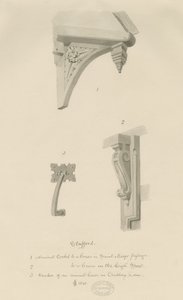Stafford - Architectonische details: sepia tekening door School English